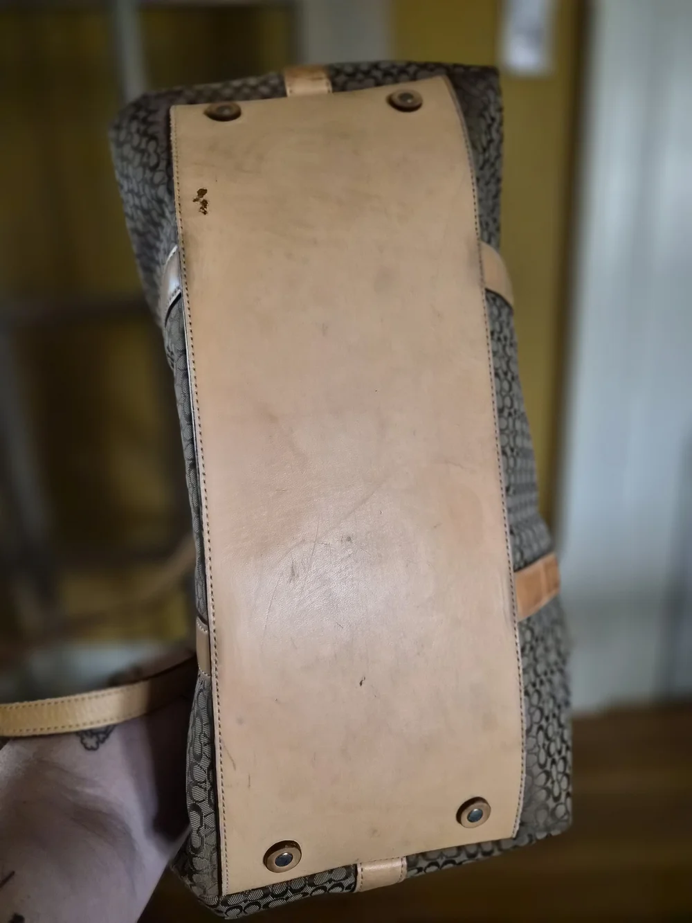 Coach Brown Signature Canvas Tote with Tan Leather Trim